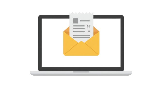 Laptop screen displaying email with envelope concept for online communication