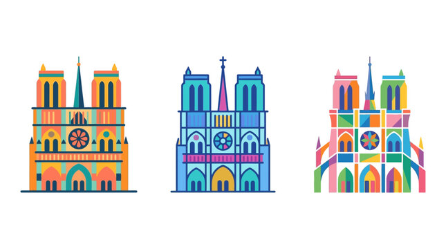 Colorful Stylized Notre Dame Cathedral Set