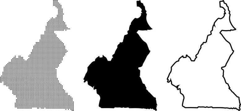 Cameroon map dot silhouette and outline on white background Africa country