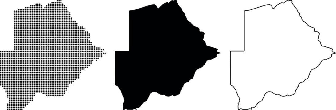 Dot map silhouette and outline of Botswana on white background Keywords: Botswana, map, dot map, silhouette, outline