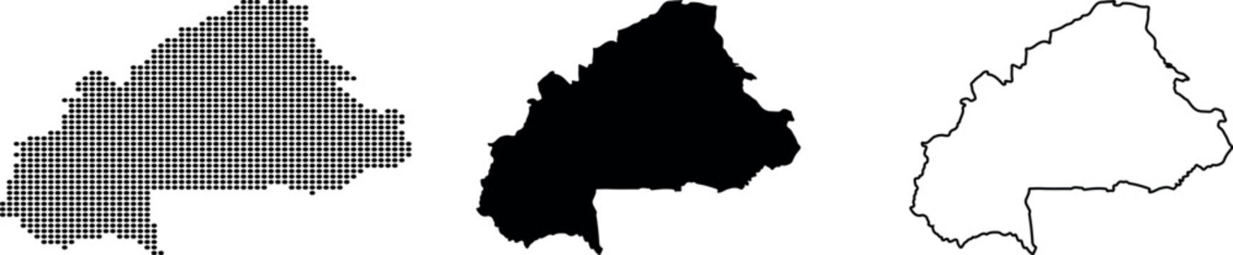 Dot map silhouette and outline of Burkina Faso on white background Keywords: Burkina Faso, map, dot map, silhouette
