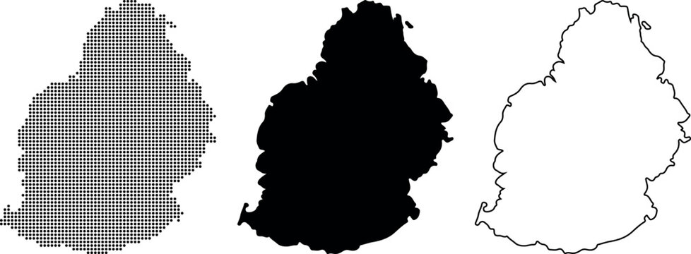Mauritius Island Map Set Dotted Silhouette Outline Vector illustration