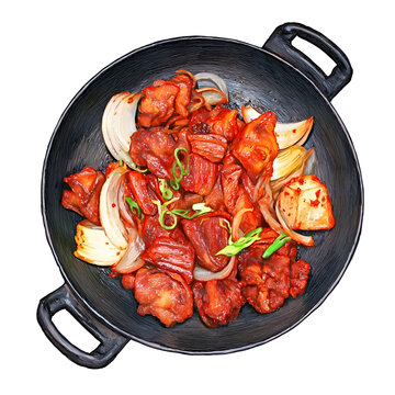Bulgogi korean bbg beef Watercolor clipart style food illustration 