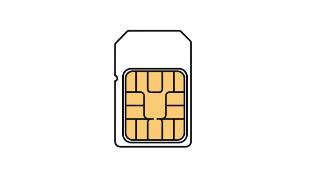 Standard mobile phone sim card icon with golden chip and white body represents telecommunications, networking, and global connectivity.