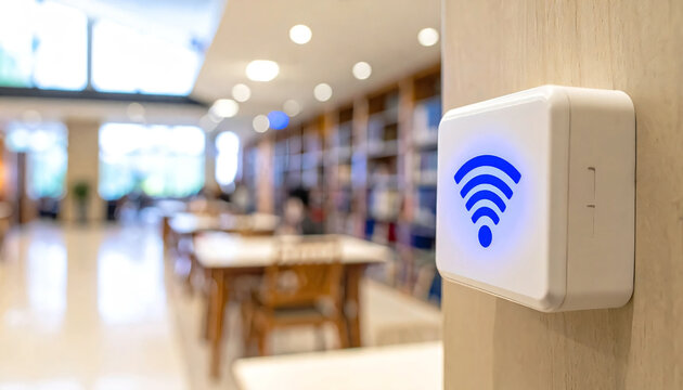 A wifi access point installed on the library wall