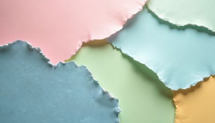 Obraz premium Abstract pastel paper layers overlap with torn edges. Soft colors create delicate visual composition. Texture and hue blend for artistic background design. Craft and handmade feel.