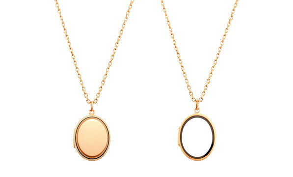 Oval golden locket necklace open and closet set, ai generated