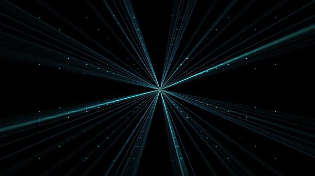 animated bright blue light rays isolated on black background, shiny lightbeam decoration texture overlay for digital technology backgrounds, motion design element template