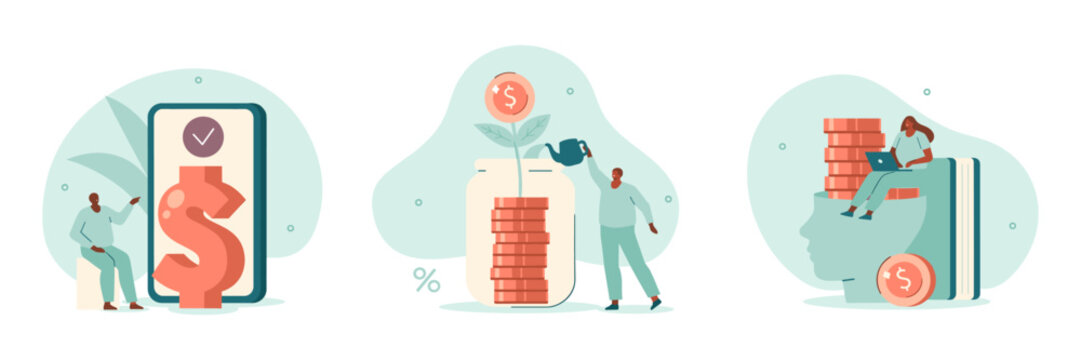 Financial growth and investment concepts illustrated with money symbols and coins flat design watering can investment business illustration financial currency increase development strategy