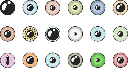 Fototapeta premium Versatile vector collection of colorful eye pupils in multiple styles designed for easy customization and integration into creative eye designs art