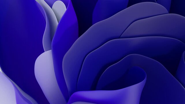 Looped animation. Soft multi-layered shapes sway smoothly, reminiscent of the movement of delicate petals under the influence of invisible flows. The plastic deformation of the elements creates the ef