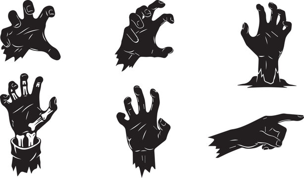 Scary Zombie Hands Silhouette Vector Icon Set