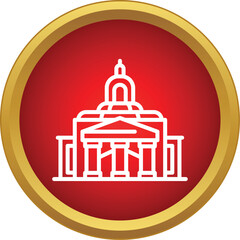 Naklejka premium Capitol building outline icon on a red and gold button representing government