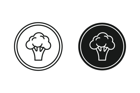 Broccoli Icon Set in Black and White