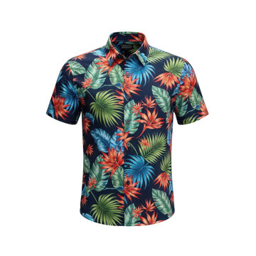 Colorful tropical floral print short-sleeved button-up shirt for men