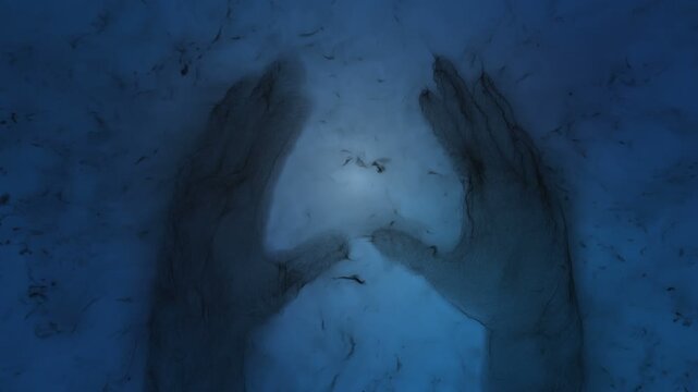 Evil hands concept animation, dark background, built from particles