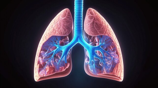 National Stuttering Awareness Week: illustration of human lungs diaphragm and trachea showing airflow movement, soft luminous blue air currents flowing upward through bronchi and vocal tract