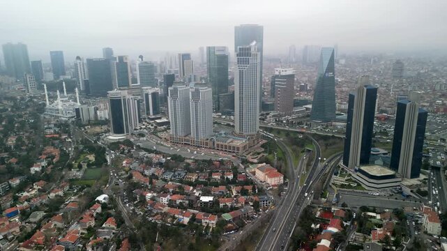 Istanbul/Turkey circa 2023: Is Bank Istanbul and Leven district circle left