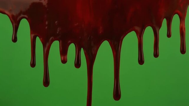 Brown liquid drips on green background.