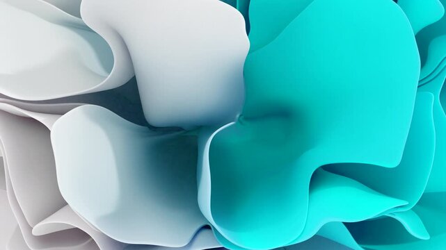 Looped animation. Soft multi-layered shapes sway smoothly, reminiscent of the movement of delicate petals under the influence of invisible flows. The plastic deformation of the elements creates the ef