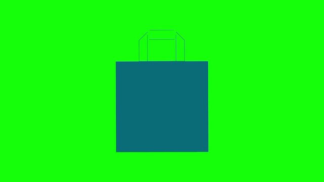 Single shopping bag animation concept with dark blue tote vector icon symbol popup. Animated handbag design, editable item motion graphic video template with green screen background.