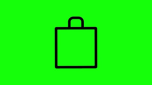 Single shopping bag animation concept with black tote vector icon symbol popup. Animated handbag design, editable item motion graphic video template with green screen background.