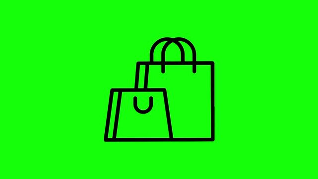 Single shopping bag animation concept with black tote vector icon symbol popup. Animated handbag design, editable item motion graphic video template with green screen background.