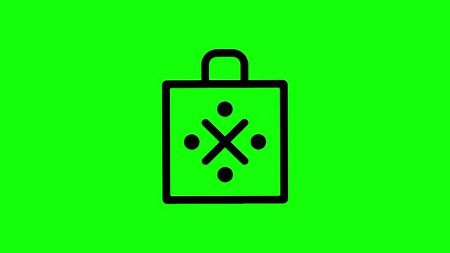 Single shopping bag animation concept with black tote vector icon symbol popup. Animated handbag design, editable item motion graphic video template with green screen background.