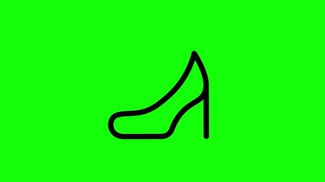 Black high heel shoe icon animated mockup cartoon vector. Footwear idea, stiletto, fashion symbol. Popup clipart shape animation green screen background template.