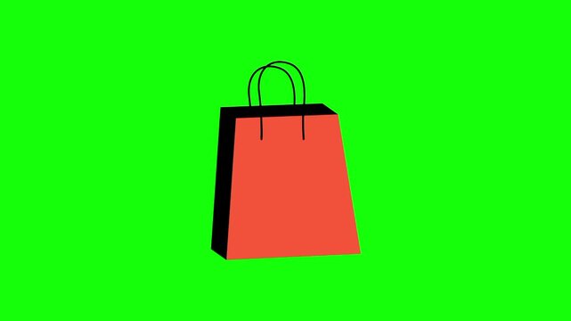 Single shopping bag animation concept with orange black tote vector icon symbol popup. Animated handbag design, editable item motion graphic video template with green screen background.