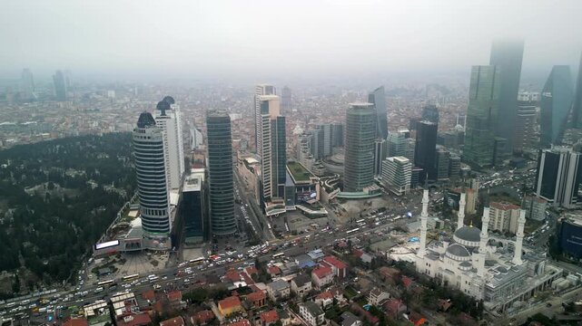 Istanbul/Turkey circa 2023: Ozdilek PARK and Wyndham Grand fly left drone shot