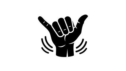 Fototapeta premium Hang Loose Hand Gesture Icon, Shaka Sign, Black Silhouette on White Background