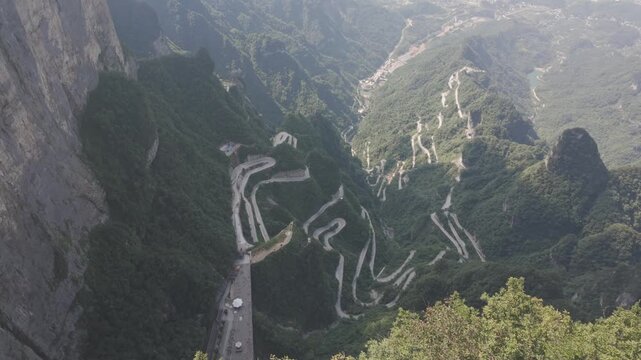 Aerial View of Winding Paths on Tianmen Mountain