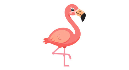 Fototapeta premium A playful pink flamingo stands elegantly on one leg, its vibrant plumage and distinctive beak creating a charming and whimsical illustration perfect for any nature or children's themed design