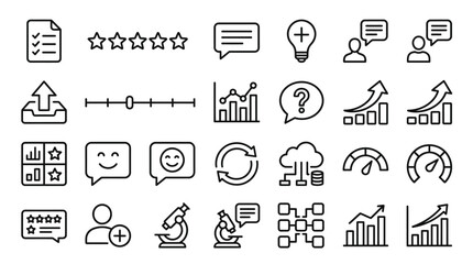 Fototapeta premium Data visualization and survey feedback icons for business analytics and performance.