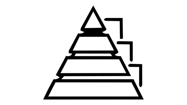 A hierarchy and strategy concept icon depicting a layered pyramid with a bracket indicating levels, representing business structure, ranking, or organizational management in clean black outline vector