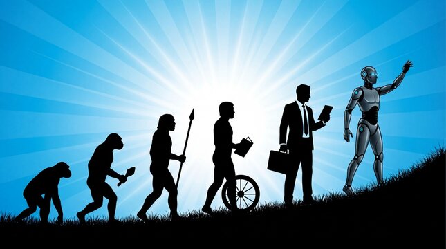 Evolution of humans from ape to robot, technology and innovation concept