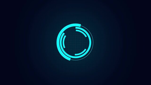 Futuristic cyan circular HUD element glows on grid. Modern cyan circular HUD integrates tech visuals smoothly. Cyan circular HUD enhances system design beautifully.