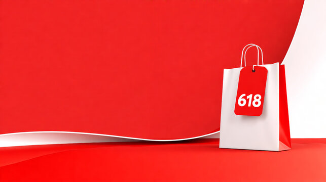 618 shopping bag on red background - Generative AI