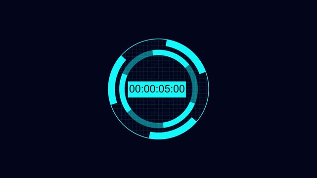 Cyan futuristic circular HUD element features timer display. Dynamic cyan circular HUD tracks time on grid. Cyan circular HUD enhances tech visuals elegantly.