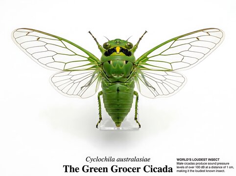 The green grocer cicada Cyclochila australasiae insect with transparent wings