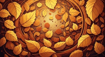 Fototapeta premium Autumnal Abundance A Whirlwind of Golden Leaves in Artistic Display.
