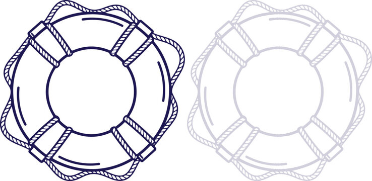 Lifebuoy Ring Icon Set in Outline Style Isolated on White Background
