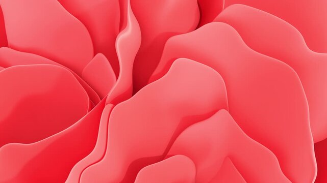 Looped animation. Soft multi-layered shapes sway smoothly, reminiscent of the movement of delicate petals under the influence of invisible flows. The plastic deformation of the elements creates the ef
