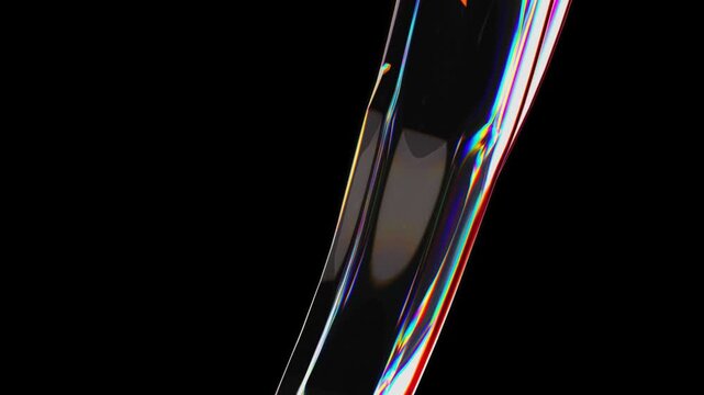 Detailed closeup of a glass structure with intense chromatic aberration and rainbow light refraction creating a futuristic prism effect on a dark background
