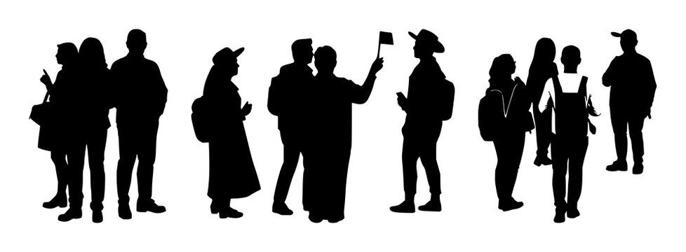 Guided tour group set with solid black icon on white background featuring icon, tour, group with black and white and travel