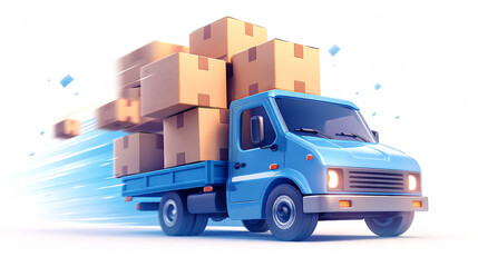 Obraz premium Blue truck transporting cargo boxes - Generative AI