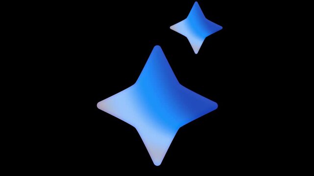 Close up view of two stylized blue gradient stars with soft rounded edges representing digital transformation and high quality standards against a dark solid background
