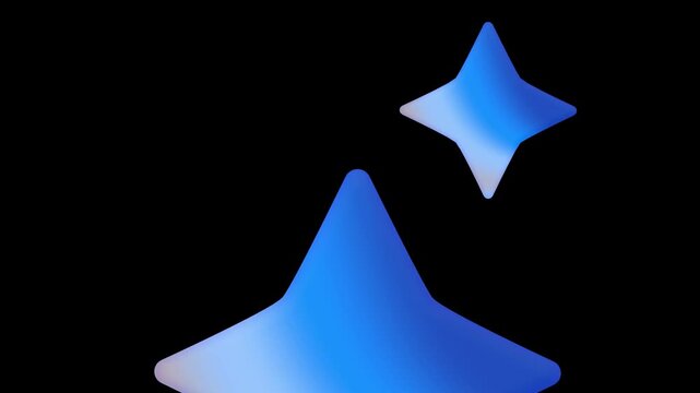Low angle perspective of two glowing blue stars emerging from the bottom of a black frame suggesting rising success growth and celestial inspiration in a digital art style