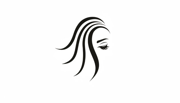 Hair woman silhouette icon with long flowing strands and side eye lash detail for beauty branding featuring glamour, hairstyle, feminine with lashes